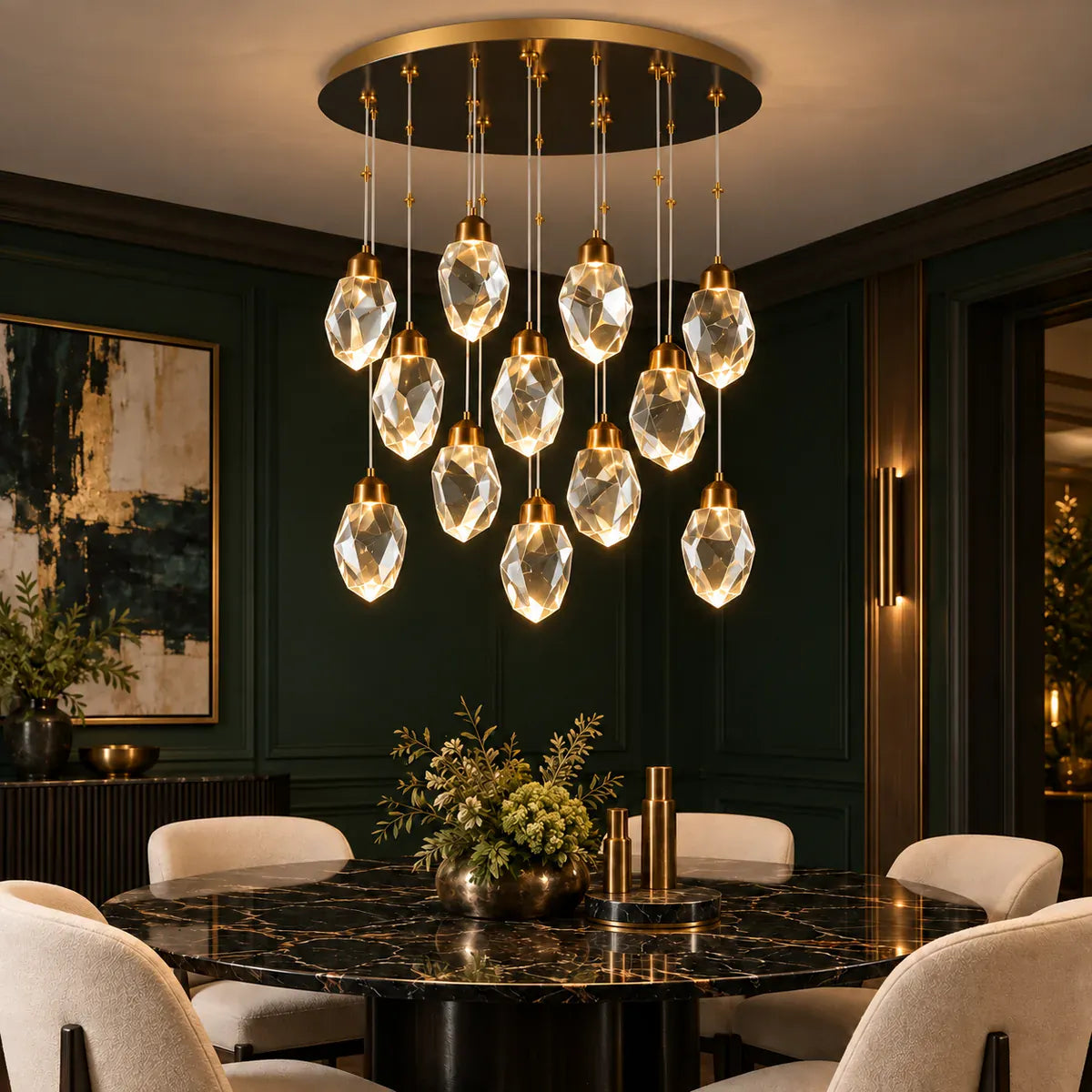 Shade Crystal Stone Chandelier Round 22 / Warm White 3000K Modern Chandelier