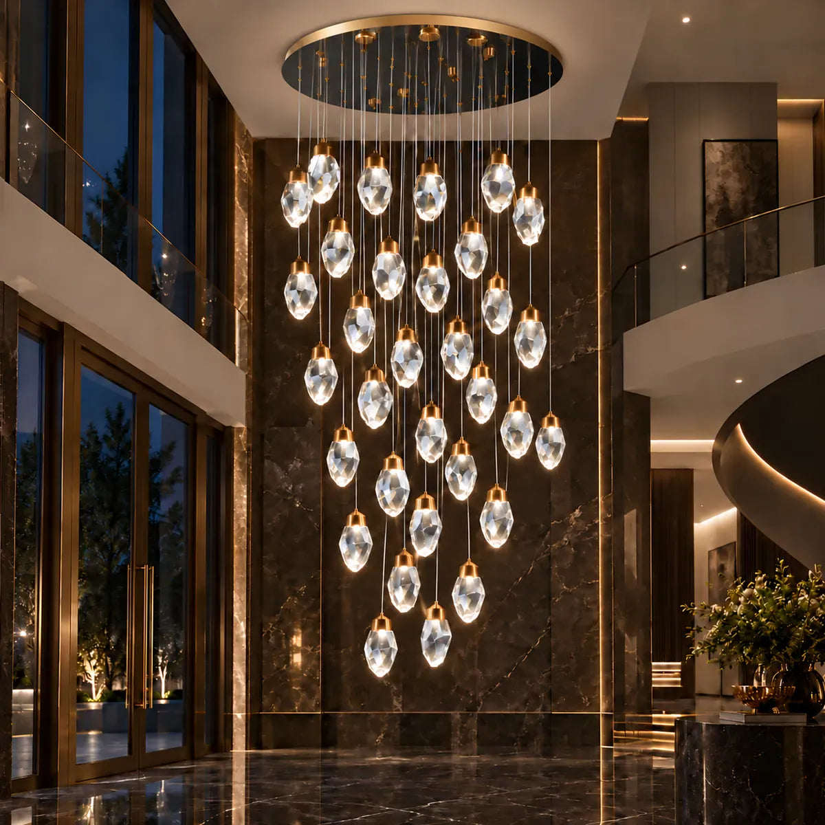 Shade Crystal Stone Chandelier Round 32 / Warm White 3000K Modern Chandelier