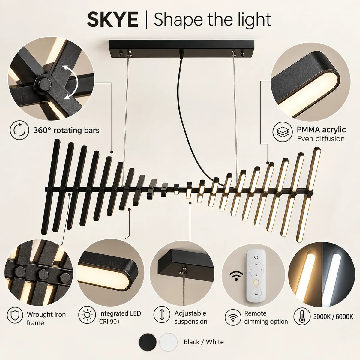 Skye Linear Contemporary Chandelier Modern Chandelier