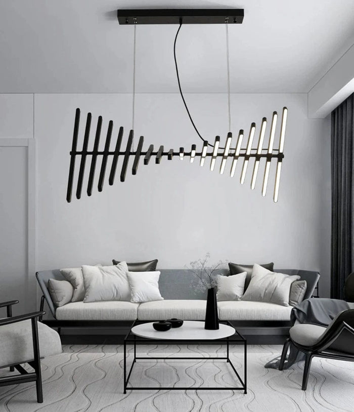 Skye Linear Contemporary Chandelier in matte black for modern dining