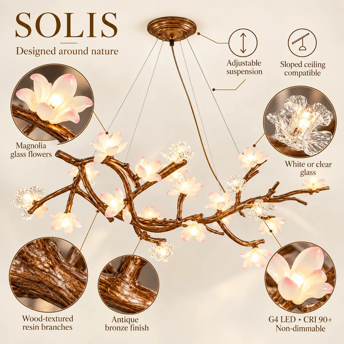 Solis Rustic Flower Branch Chandelier Modern Chandelier