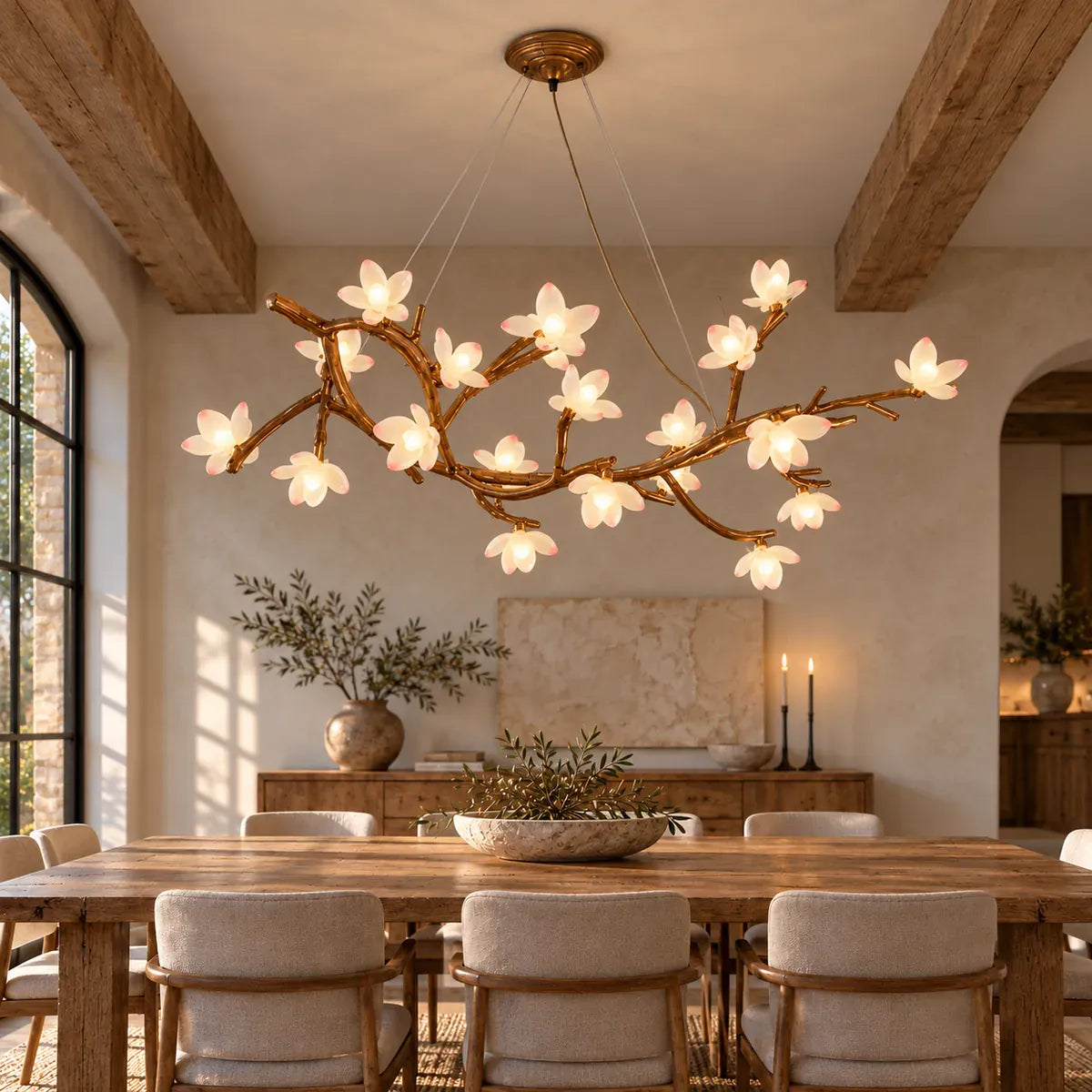 Solis Rustic Flower Branch Chandelier White / L45.3" (115 cm) / Warm White 3000K Modern Chandelier