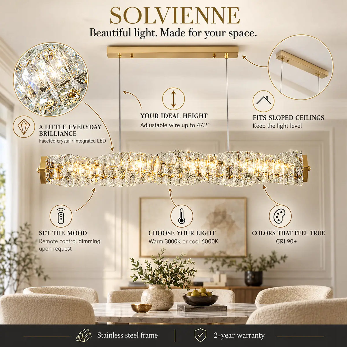 Solvienne Crystal Wave Linear Chandelier Modern Chandelier