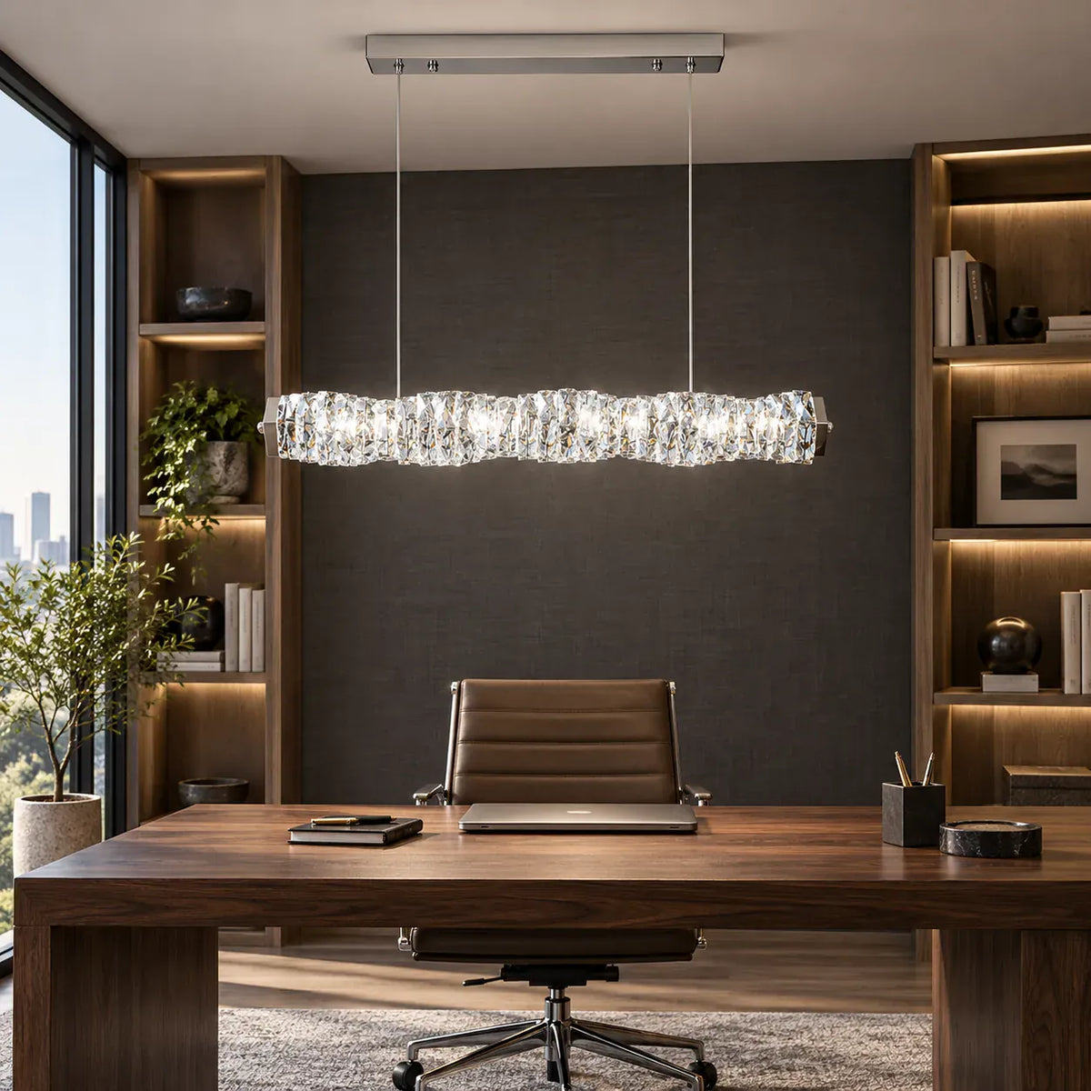 Solvienne Crystal Wave Linear Chandelier Modern Chandelier