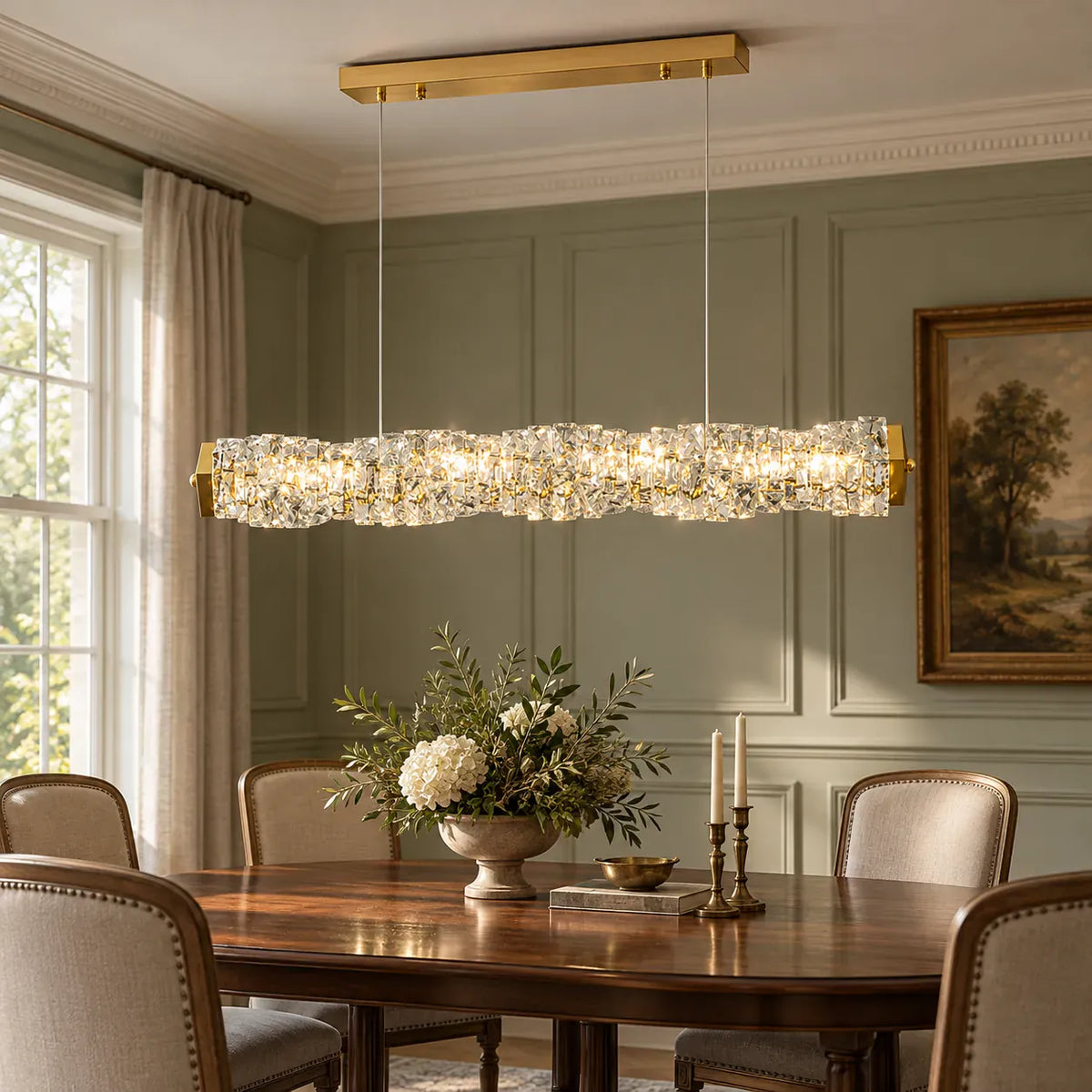Solvienne Crystal Wave Linear Chandelier Modern Chandelier