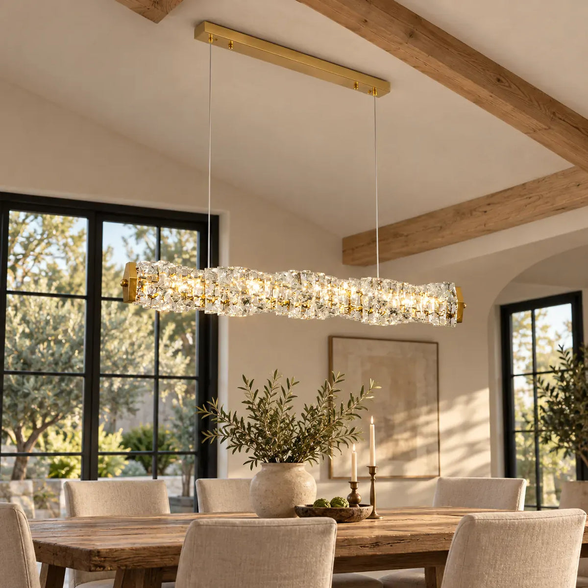 Solvienne Crystal Wave Linear Chandelier Modern Chandelier