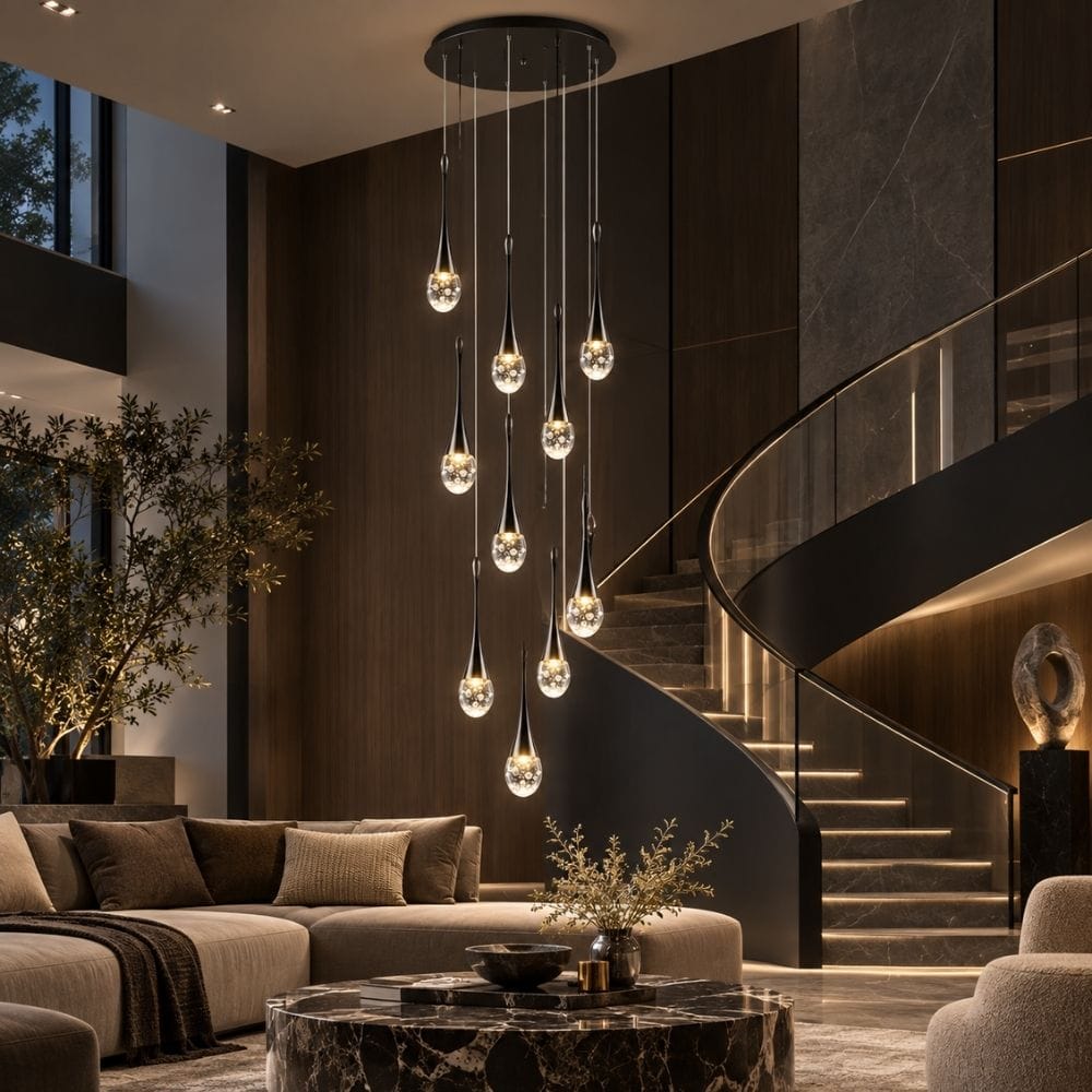 Soul Crystal Staircase Chandelier Black / 3 / Warm White 3000K Modern Chandelier