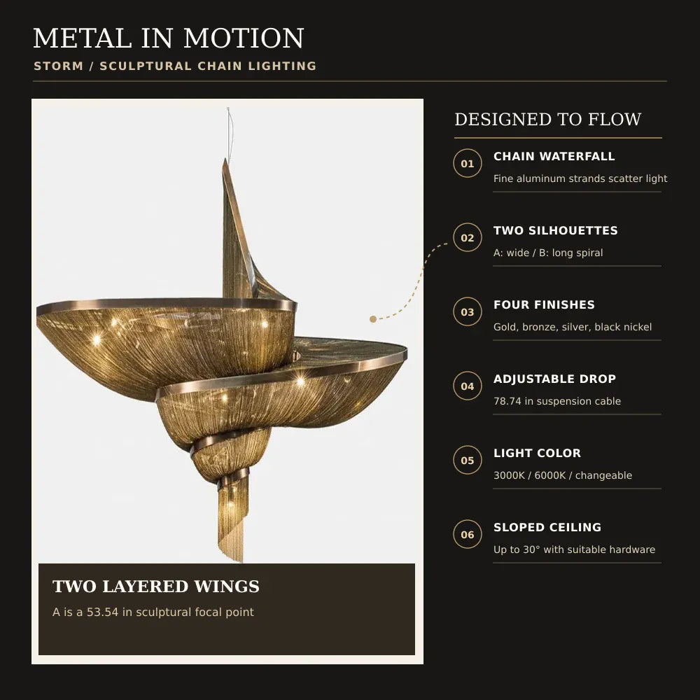 Storm Modern Long Chain Chandelier Modern Chandelier