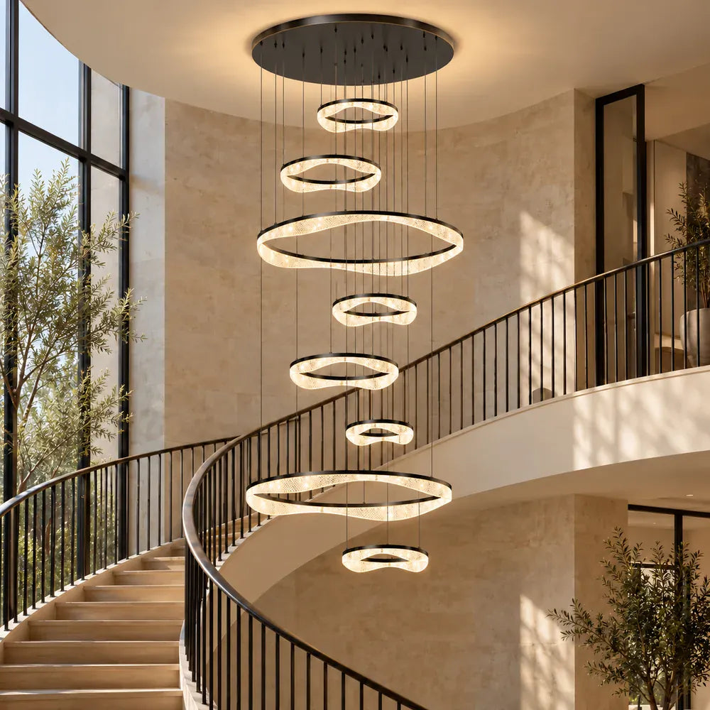 Sue Modern Ring Staircase Chandelier Black / 6 / Warm White 3000K Modern Chandelier