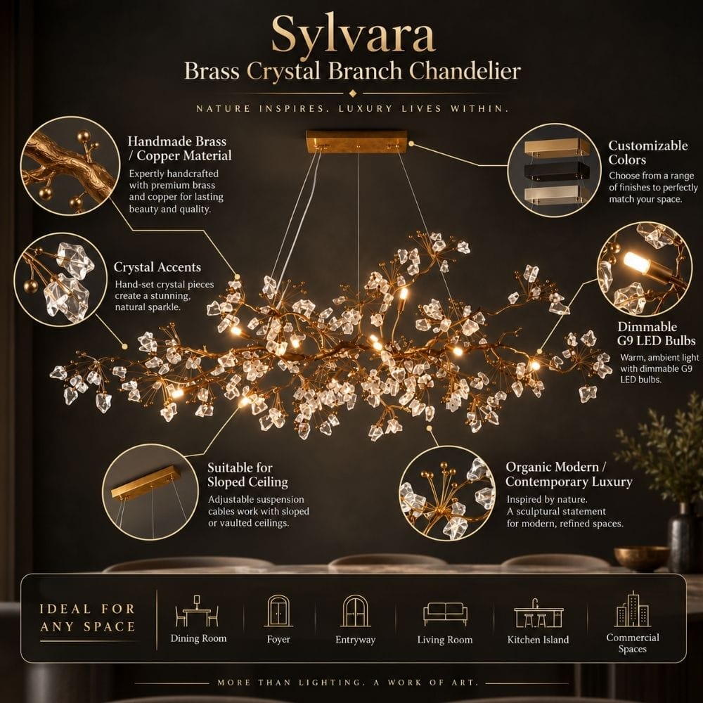 Sylvara Brass Crystal Branch Chandelier Modern Chandelier