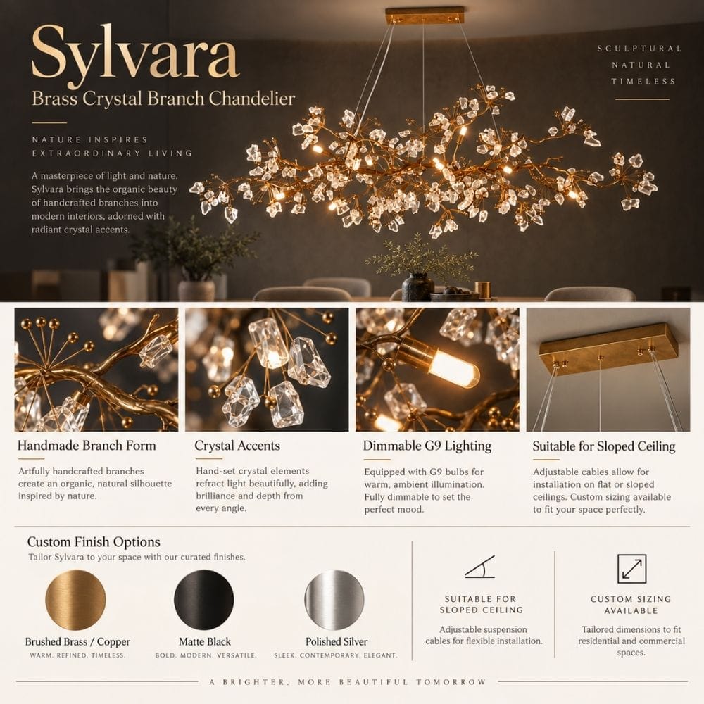 Sylvara Brass Crystal Branch Chandelier Modern Chandelier