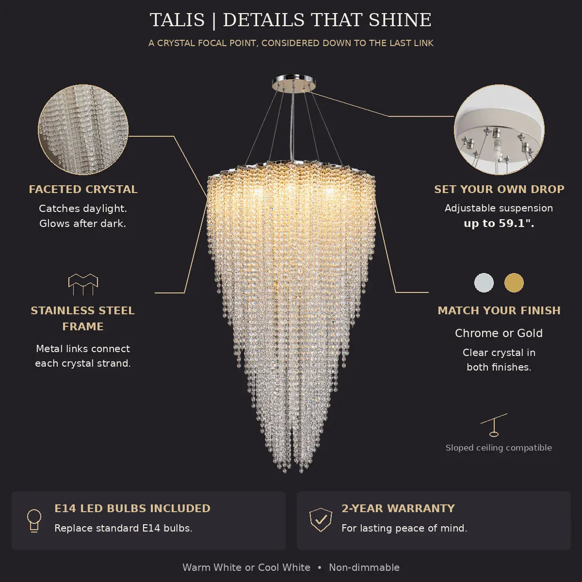 Talis Crystal Cascade Chandelier Modern Chandelier