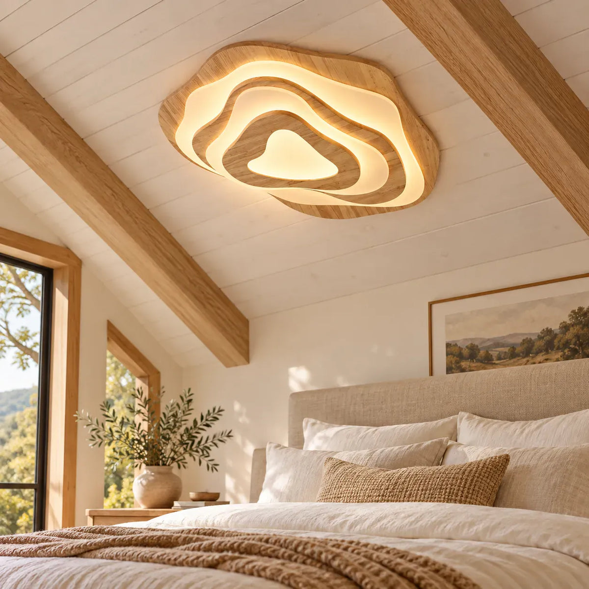Talvessa Organic Solid Wood Ceiling Light Light Wood / Dia23.62" (60 cm) / Warm Light 2700k Modern Chandelier