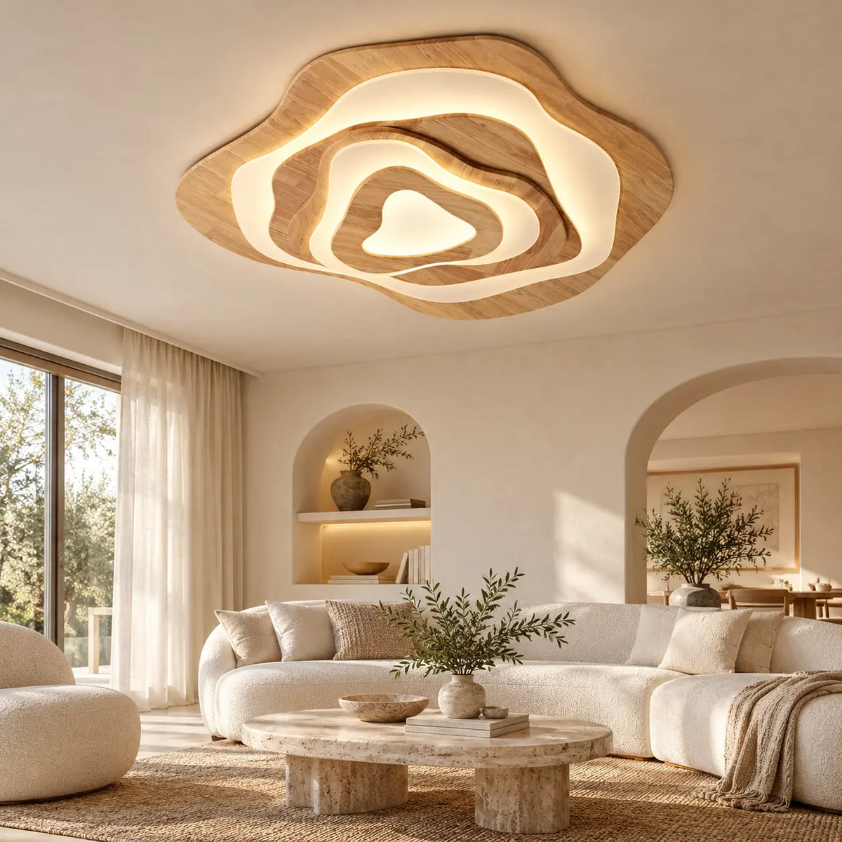 Talvessa Organic Solid Wood Ceiling Light Light Wood / Dia31.50" (80 cm) / Warm Light 2700k Modern Chandelier