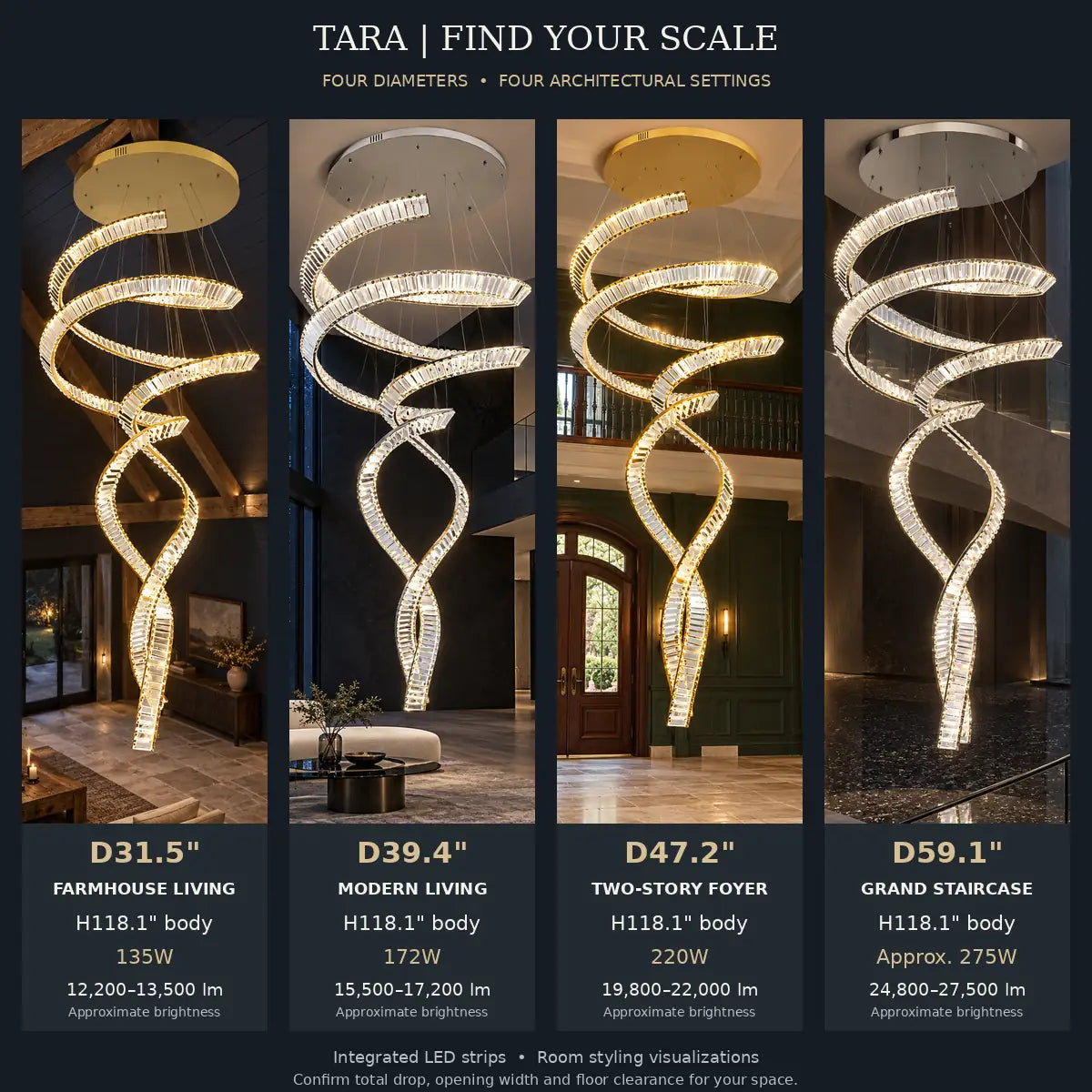 Tara Crystal Staircase Chandelier Modern Chandelier
