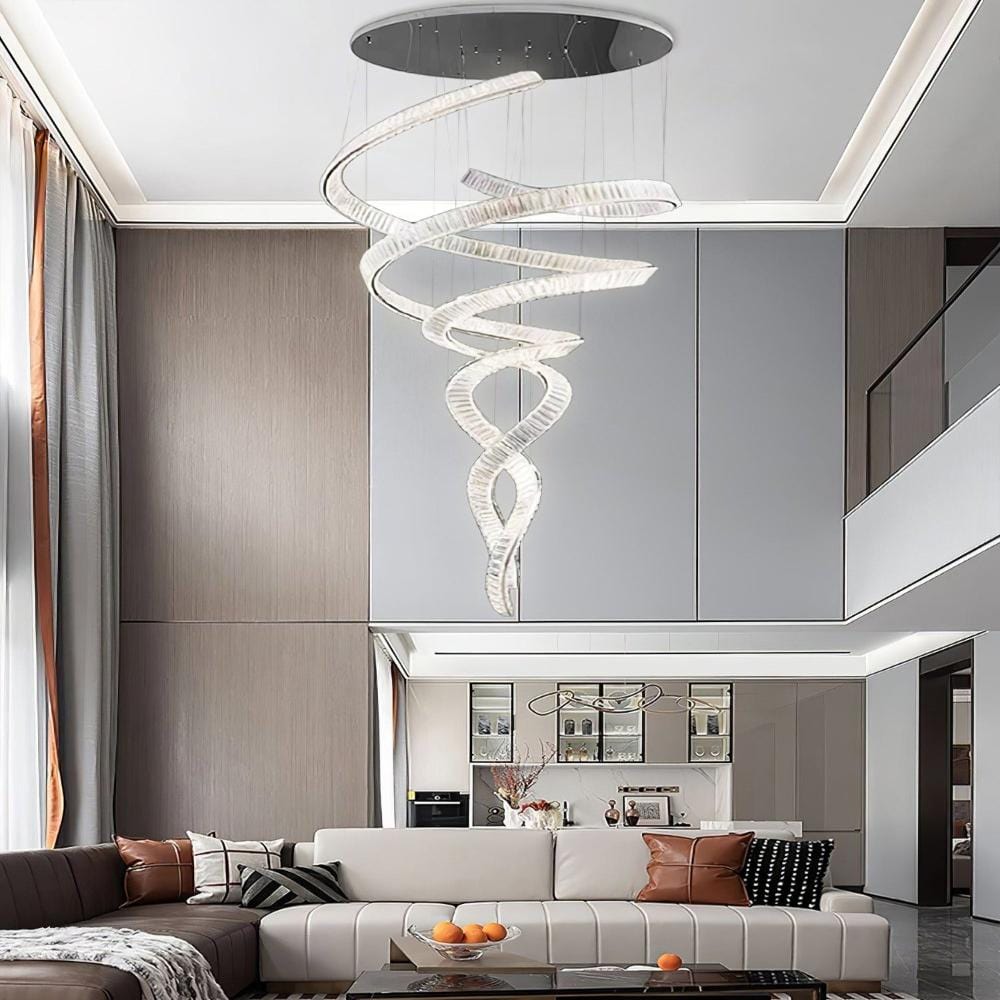 Tara Crystal Staircase Chandelier Silver / Dia 31.50" (80 cm) / Warm White 3000K Modern Chandelier