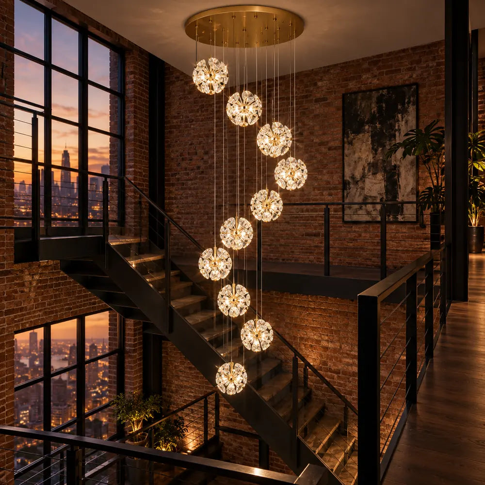 Tess Foyer Staircase Chandelier 18 / Warm White 3000K / Spiral Modern Chandelier
