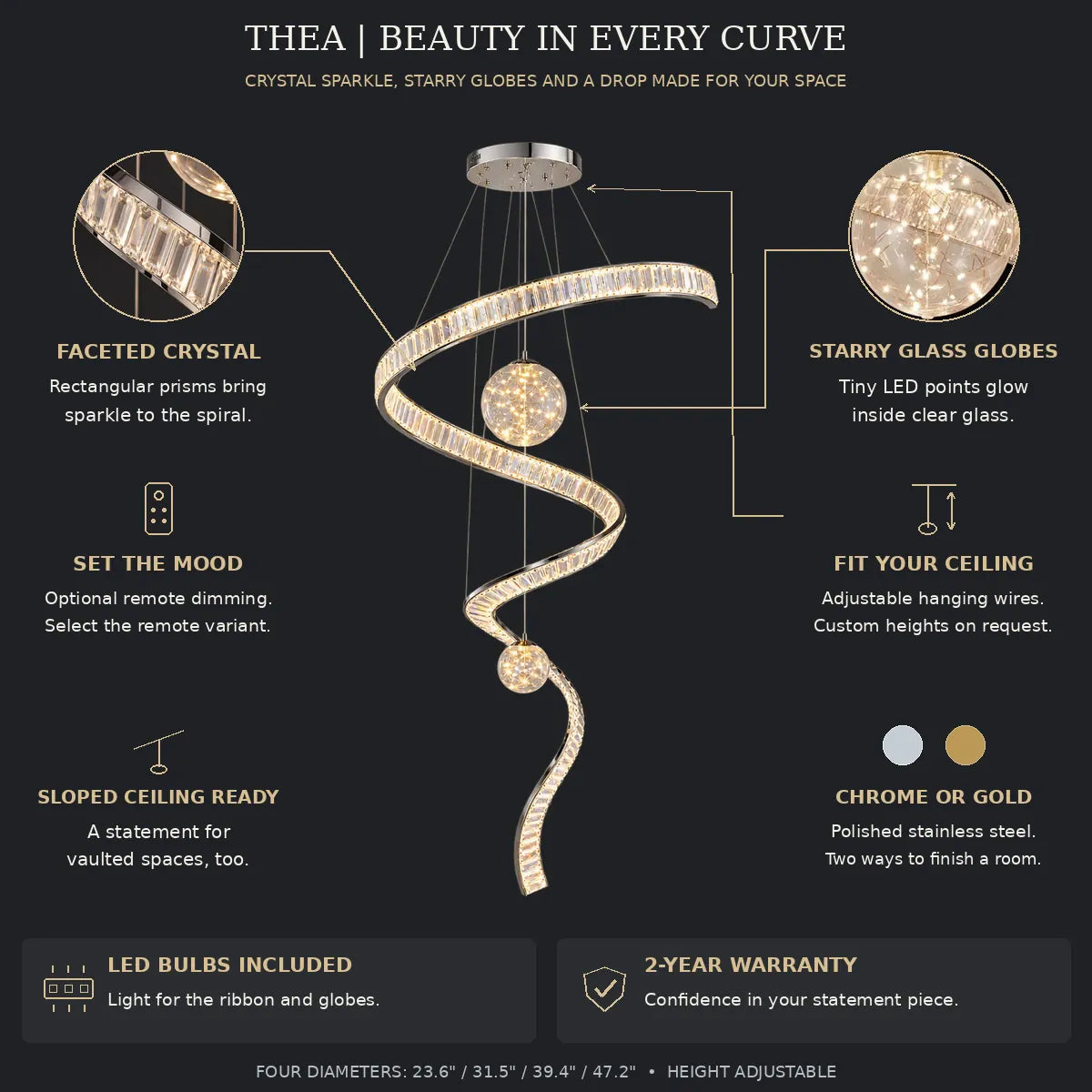 Thea Contemporary Crystal Chandelier Modern Chandelier