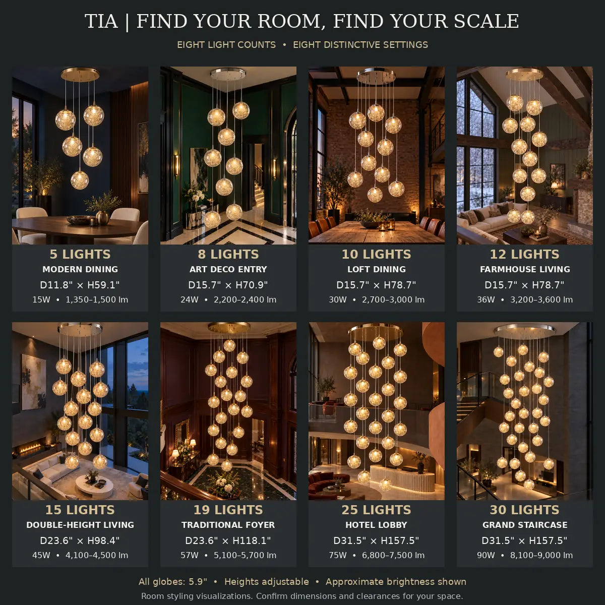 Tia Multi Globe Pendant Chandelier Modern Chandelier