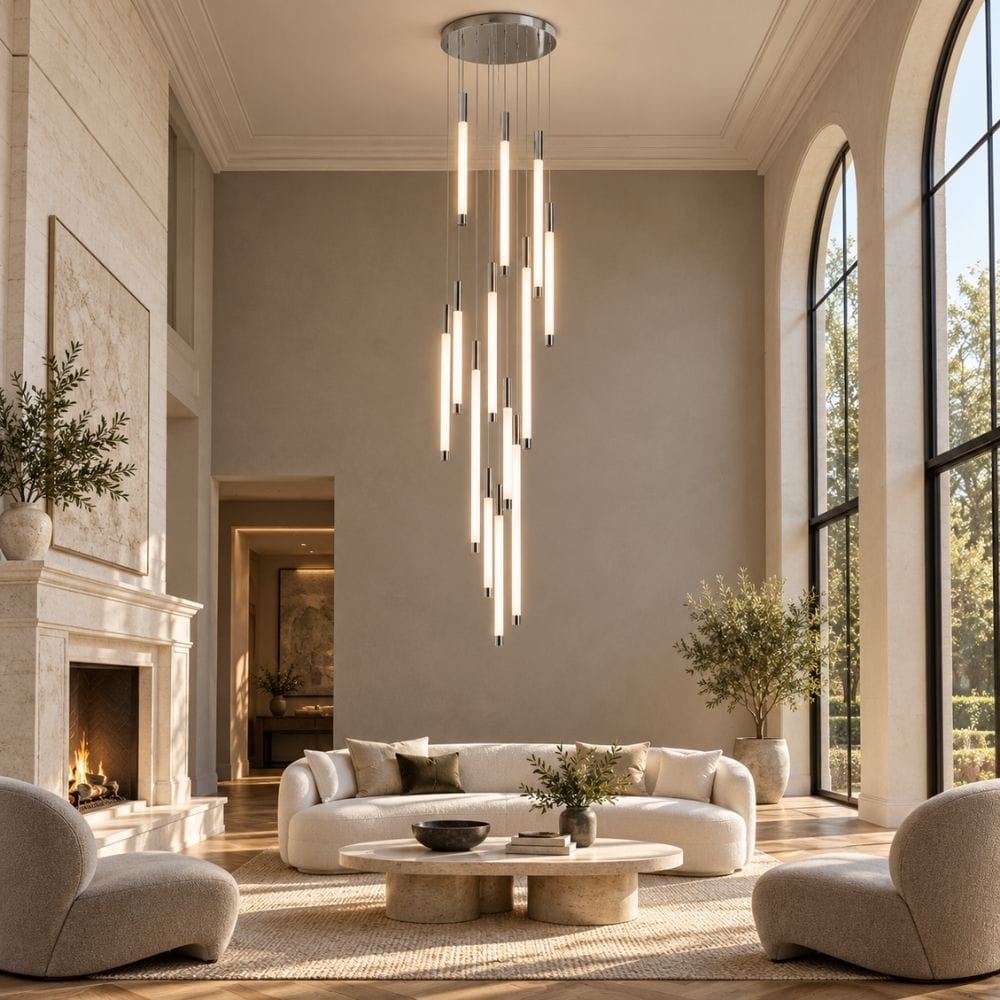 Tide Contemporary Staircase Chandelier Silver / 5 / Cool White 6000K Modern Chandelier