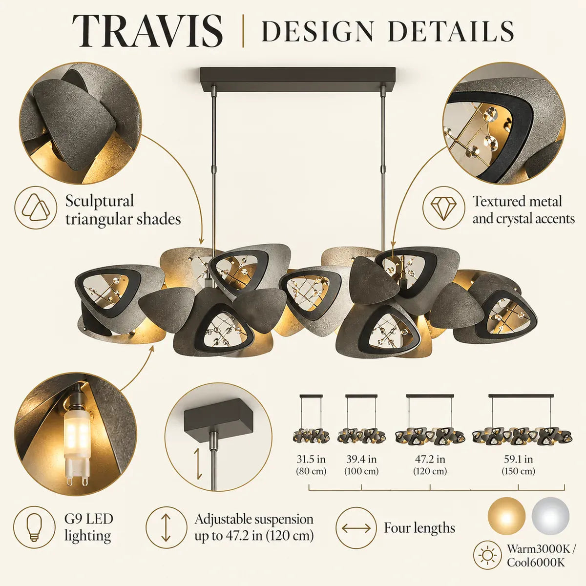 Travis  Linear Pendant Chandelier Modern Chandelier