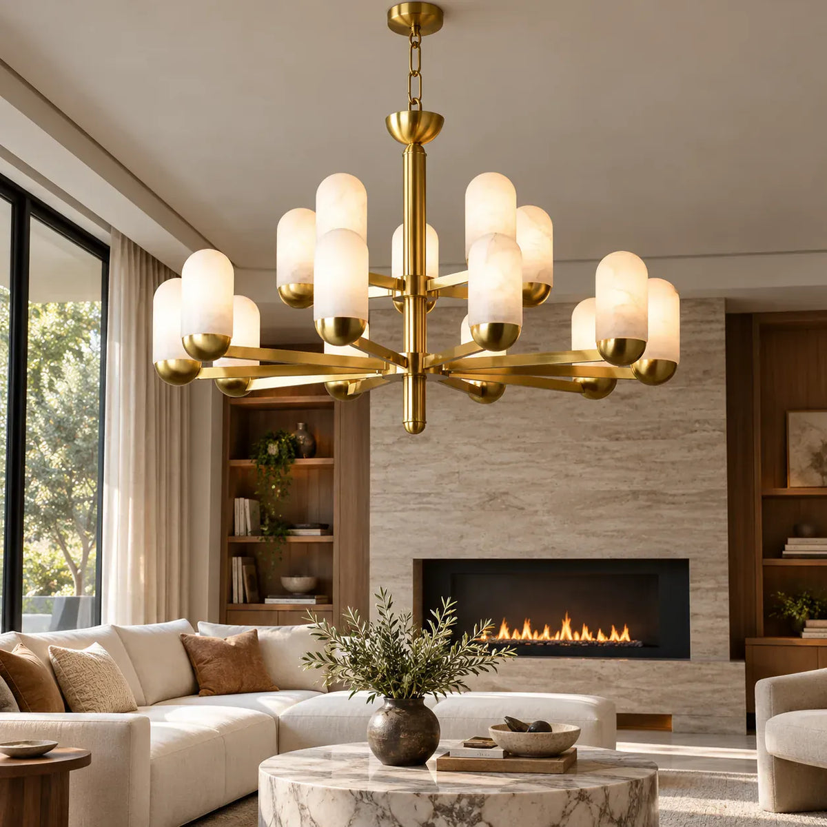 Trevessa Mid-Century Modern Marble Chandelier 15 / Warm Light 2700K Modern Chandelier