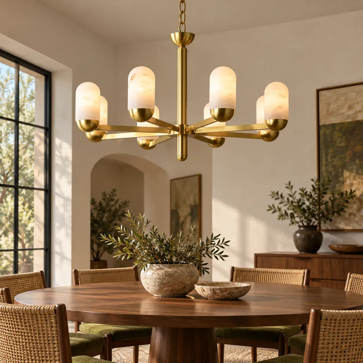 Trevessa Mid-Century Modern Marble Chandelier 8 / Warm Light 2700K Modern Chandelier