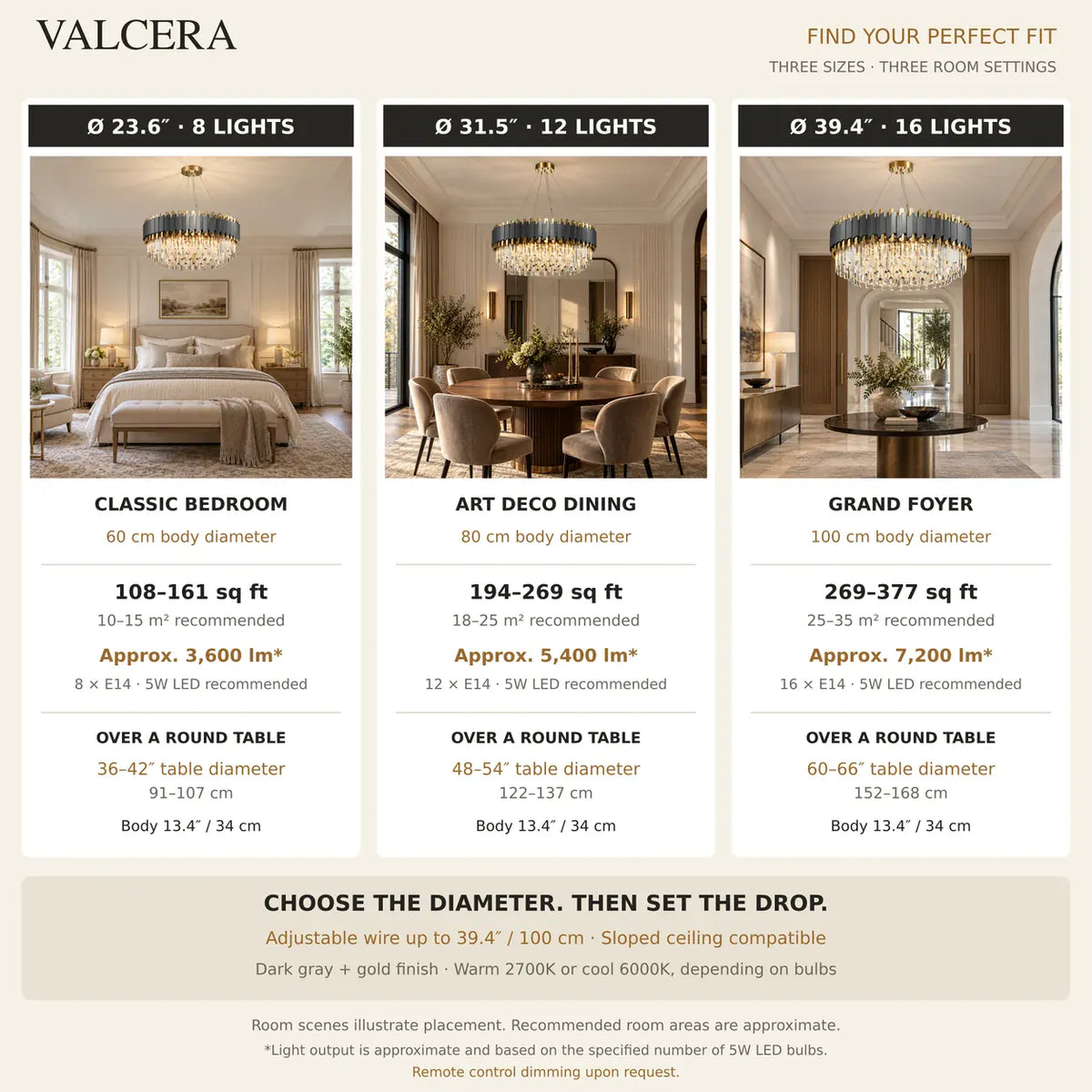 Valcera Black and Gold Crystal Chandelier Modern Chandelier