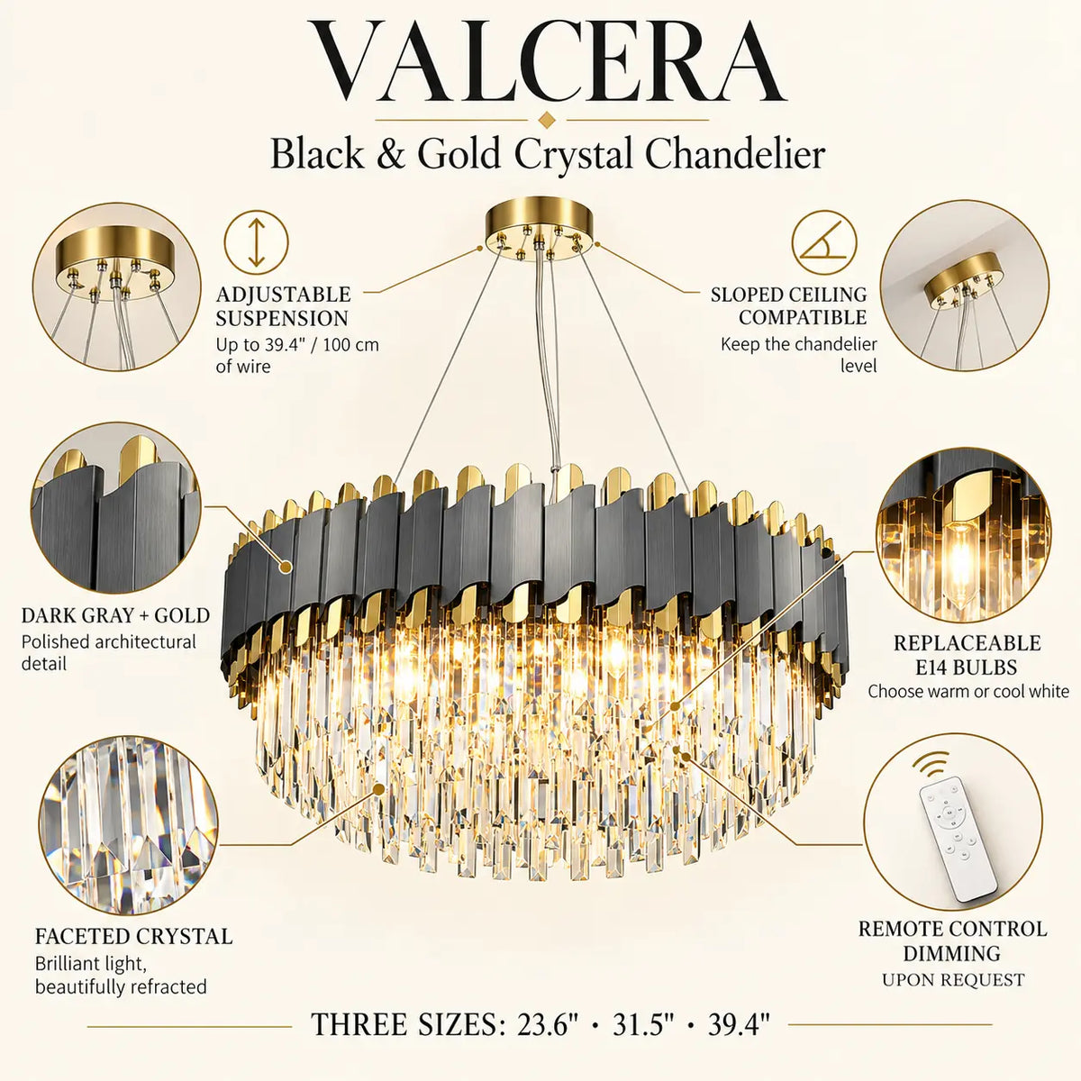 Valcera Black and Gold Crystal Chandelier Modern Chandelier