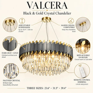 Valcera Black and Gold Crystal Chandelier Modern Chandelier