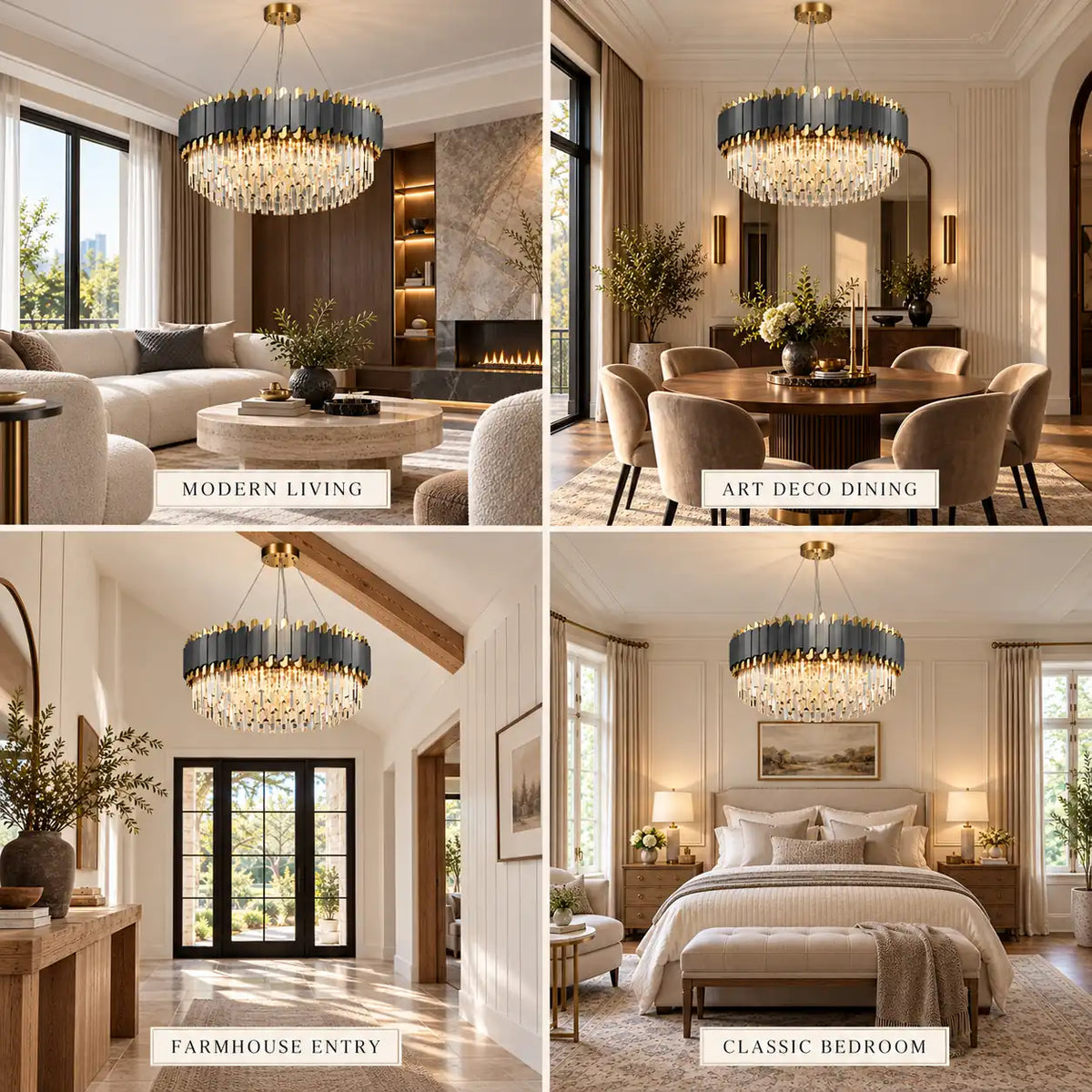 Valcera Black and Gold Crystal Chandelier Modern Chandelier
