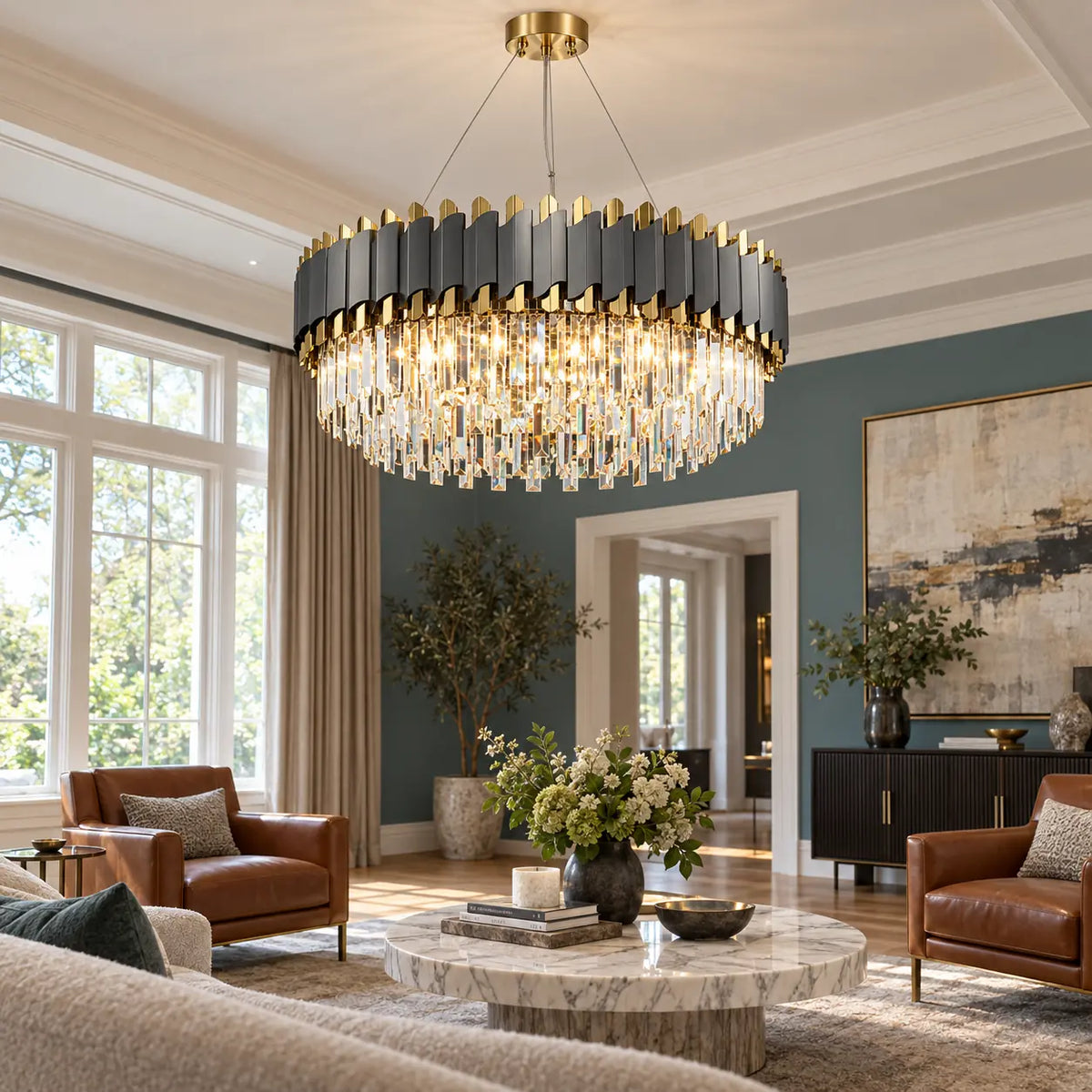 Valcera Black and Gold Crystal Chandelier Modern Chandelier