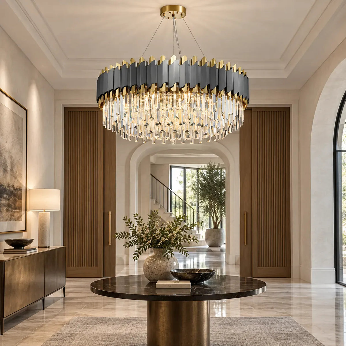 Valcera Black and Gold Crystal Chandelier Modern Chandelier