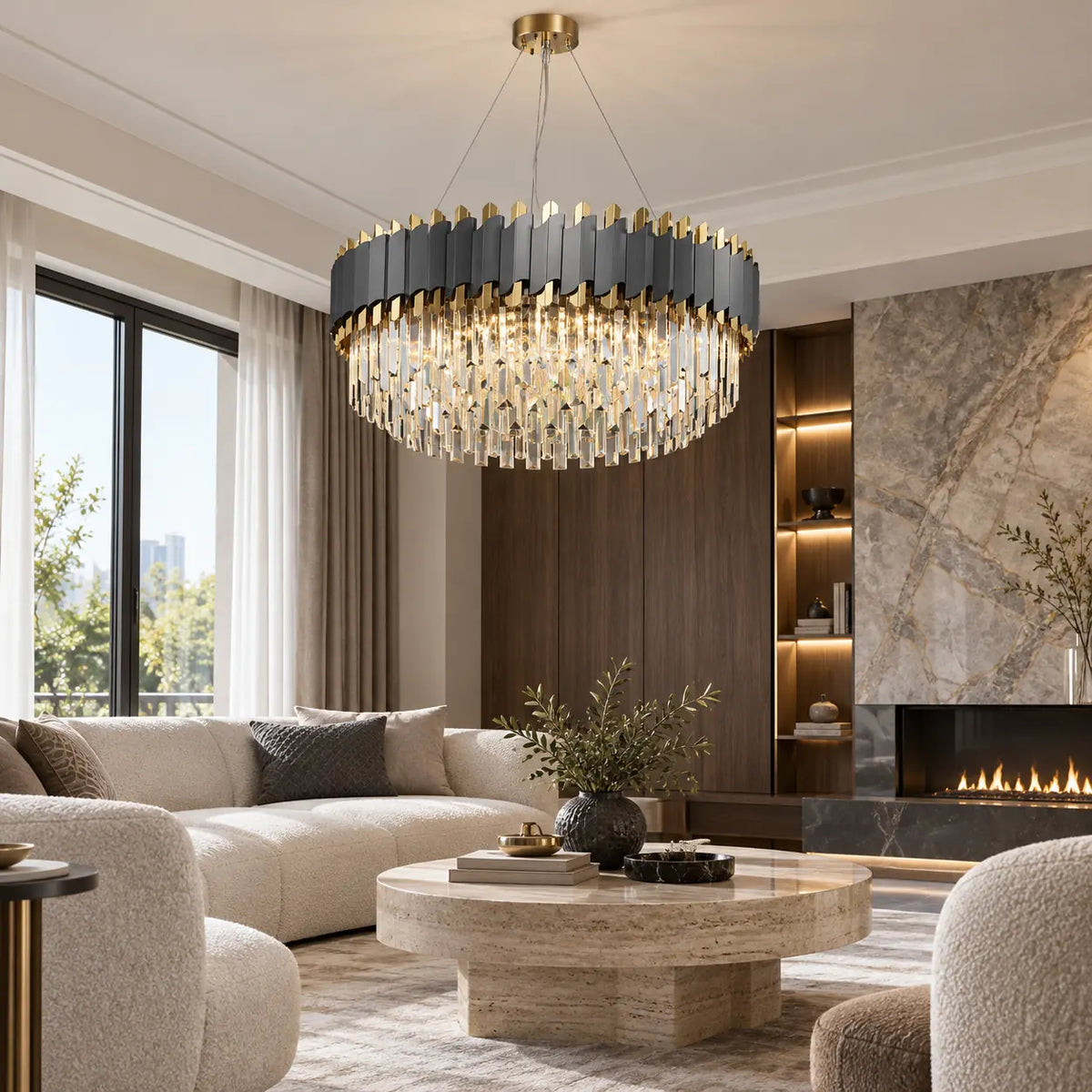 Valcera Black and Gold Crystal Chandelier Dia23.62" (60 cm) / Warm Light 2700K Modern Chandelier
