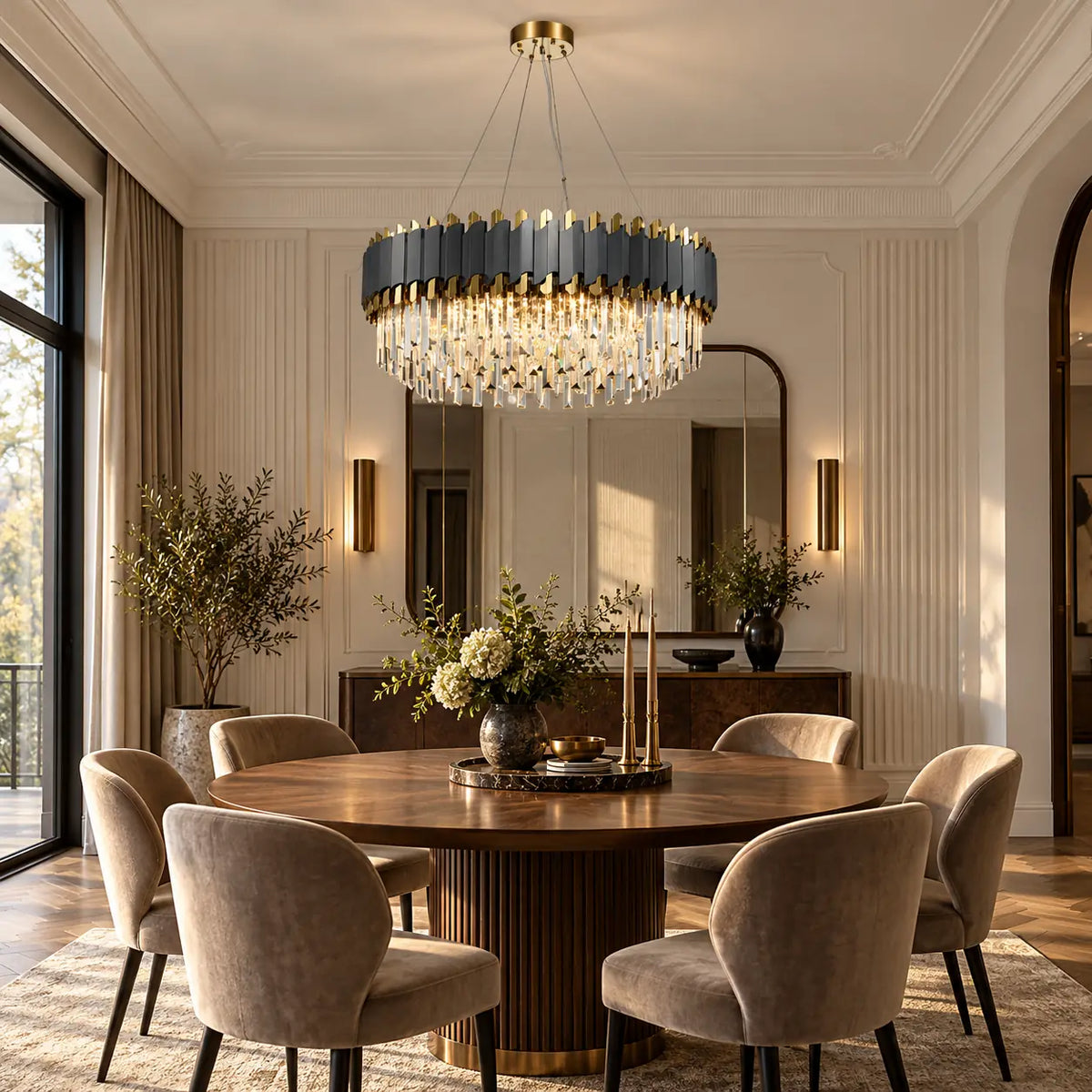 Valcera Black and Gold Crystal Chandelier Dia39.37" (100 cm) / Warm Light 2700K Modern Chandelier