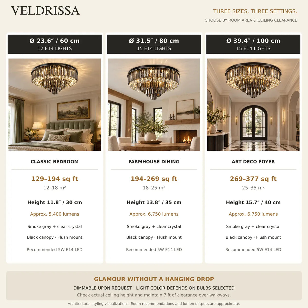 Veldrissa Tiered Crystal Ceiling Light Modern Chandelier