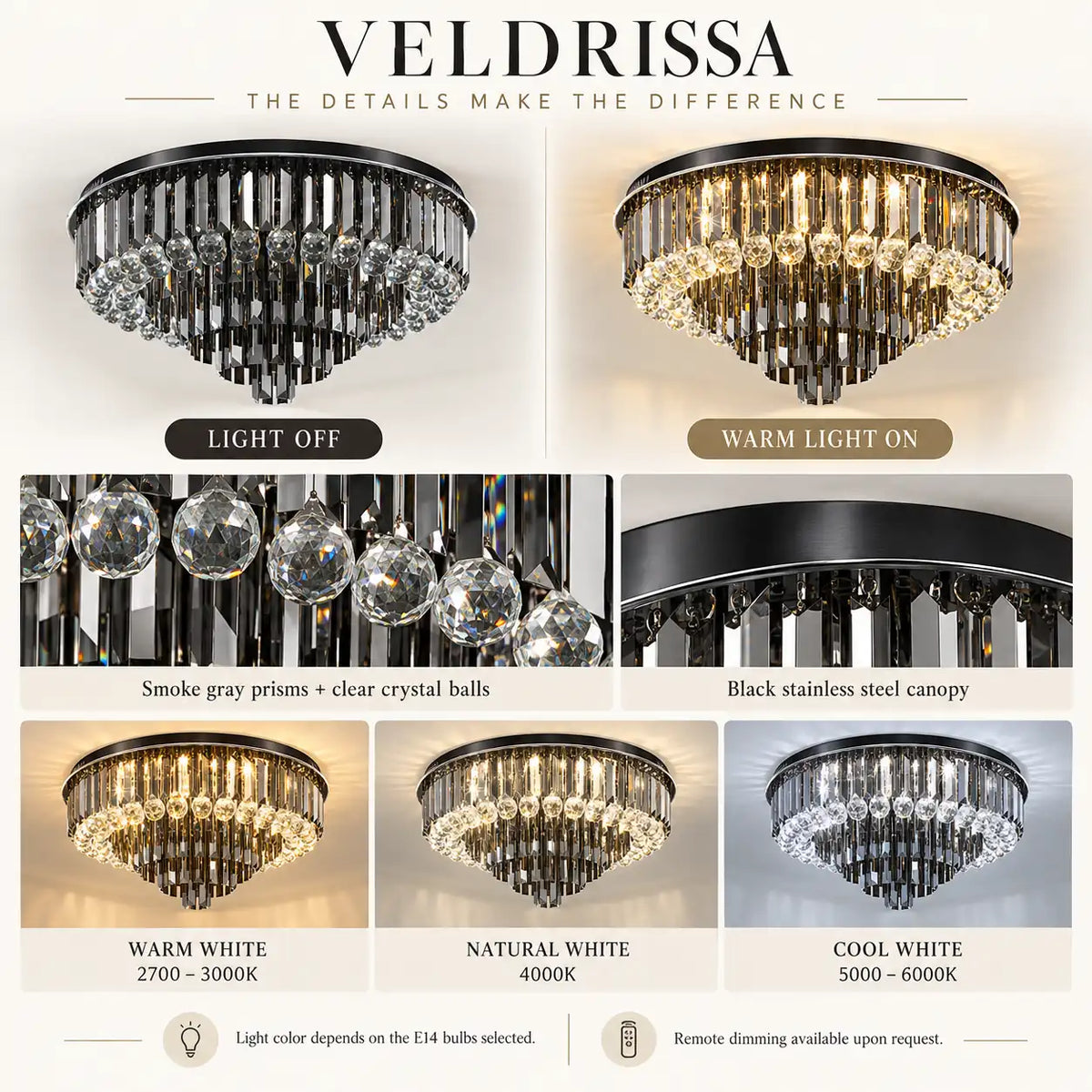Veldrissa Tiered Crystal Ceiling Light Modern Chandelier