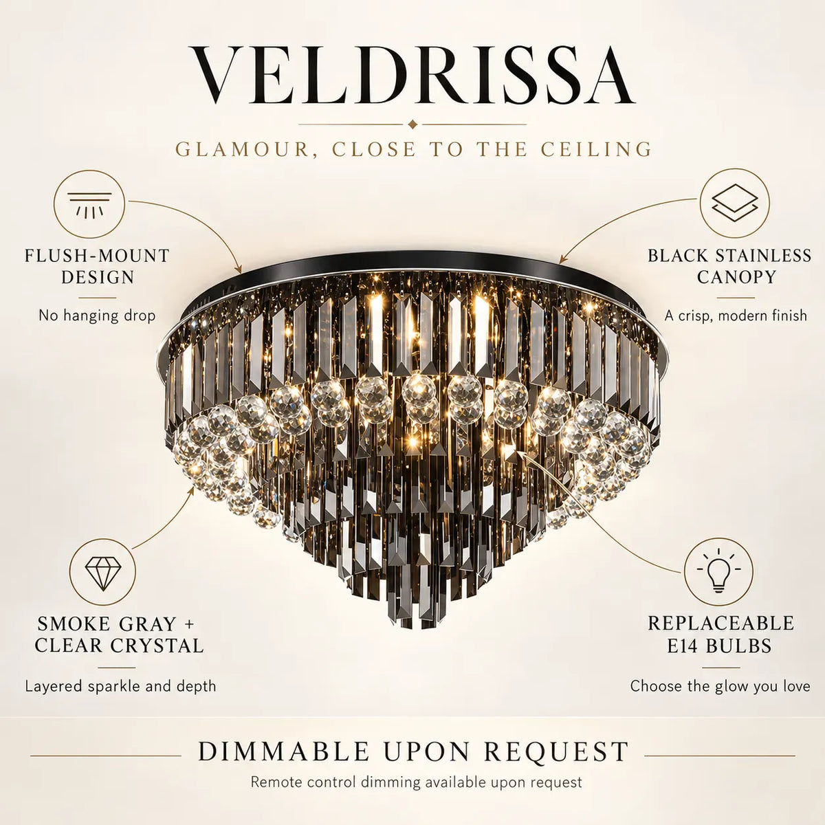 Veldrissa Tiered Crystal Ceiling Light Modern Chandelier