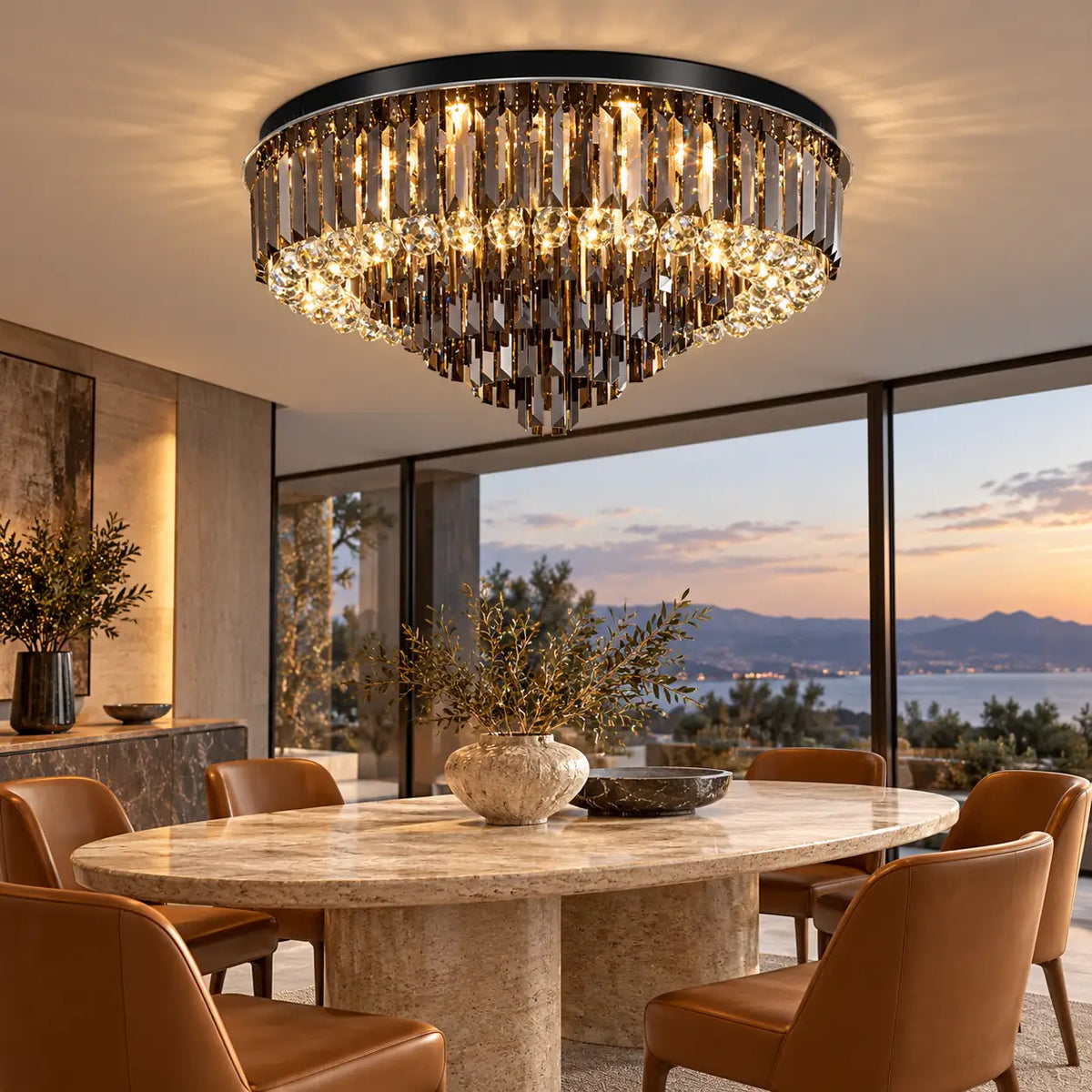 Veldrissa Tiered Crystal Ceiling Light Dia39.37" (100 cm) / Warm Light 2700K Modern Chandelier