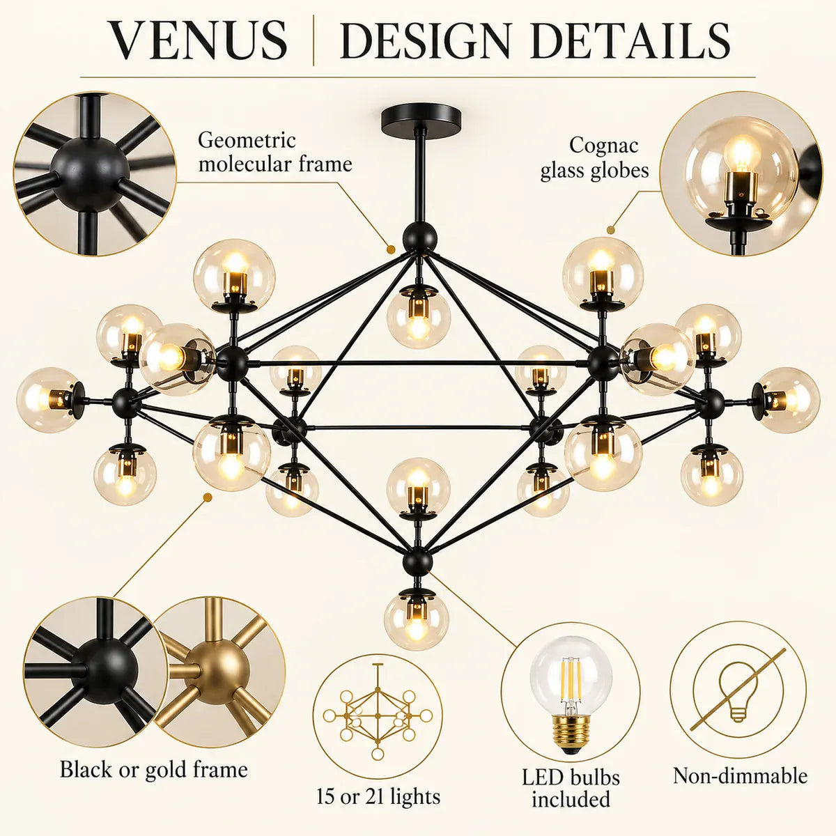 Venus Contemporary Sputnik Chandelier Modern Chandelier