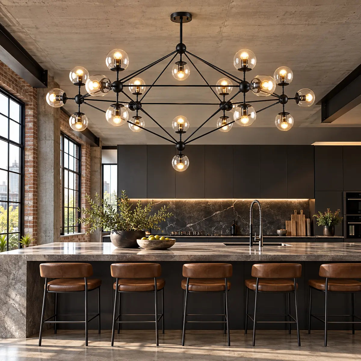 Venus Contemporary Sputnik Chandelier Black / 15 / Warm White 3000K Modern Chandelier
