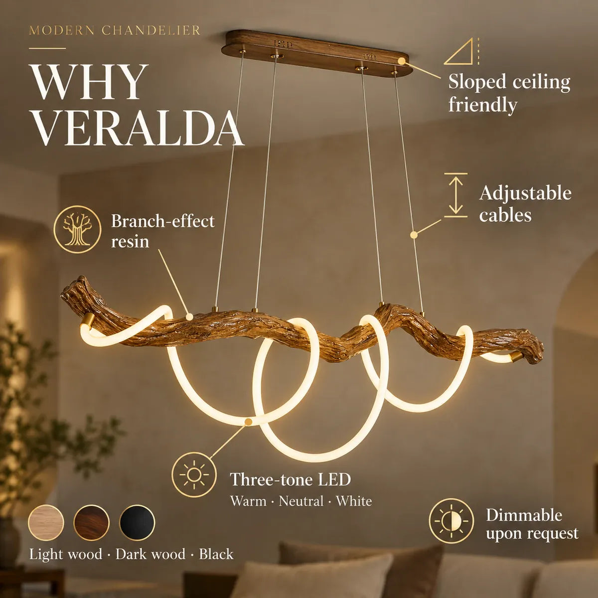 Veralda Branch Linear LED Chandelier Modern Chandelier