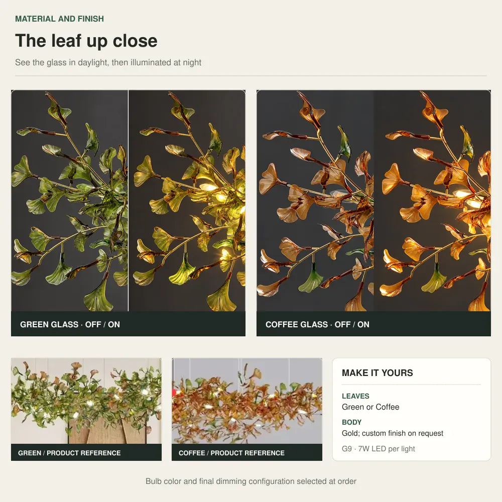 Verdessa Glass Ginkgo Branch Chandelier Modern Chandelier