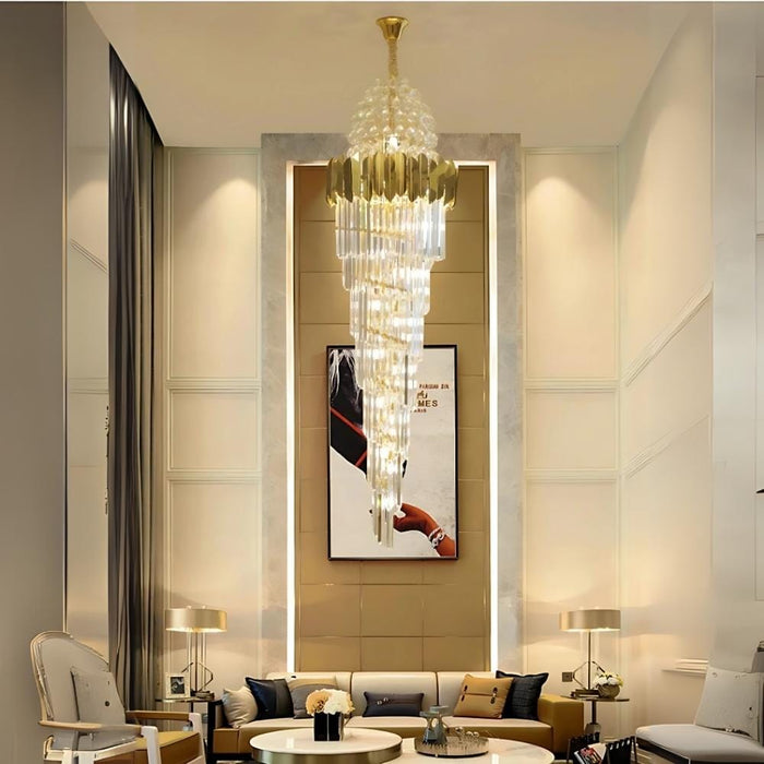 Vesper High Ceiling Crystal Chandelier 360-degree crystal layers