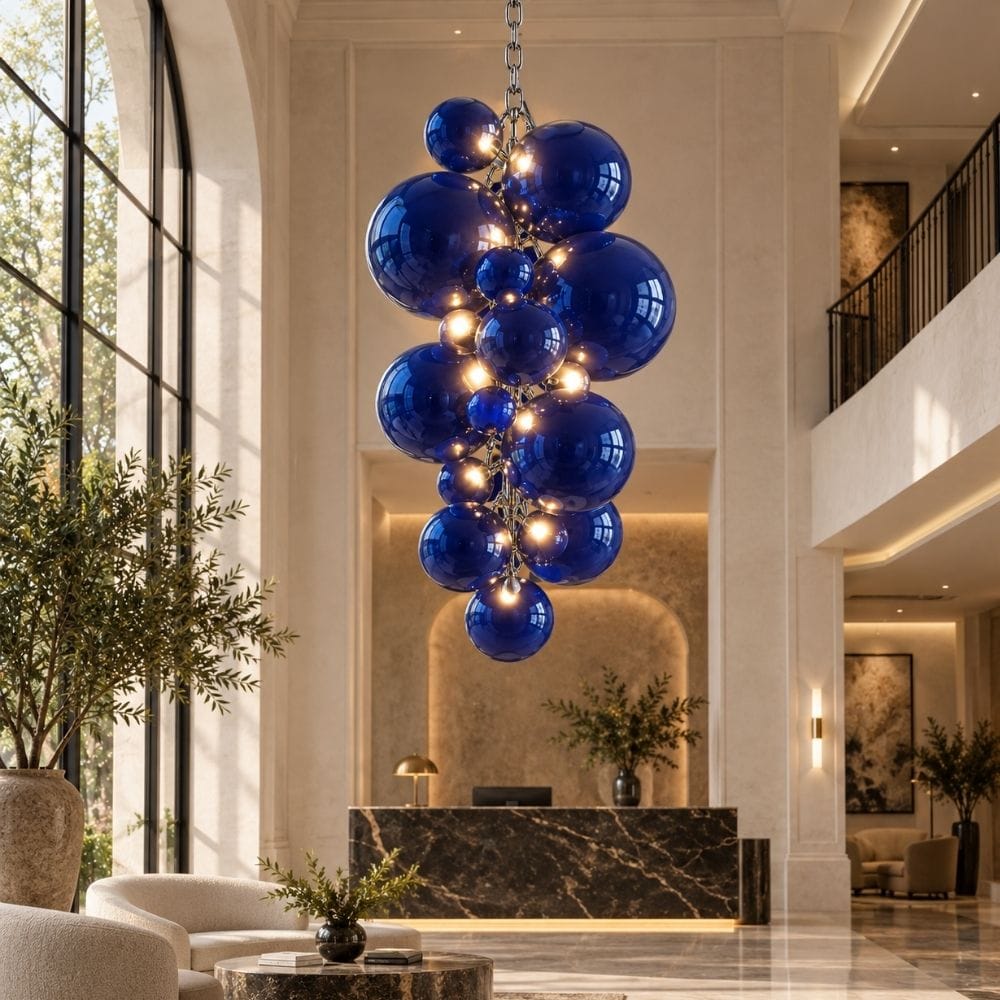 Vinea Glass Bubble Cluster Chandelier Blue / H39.37" (100cm) / Warm White 3000K Modern Chandelier