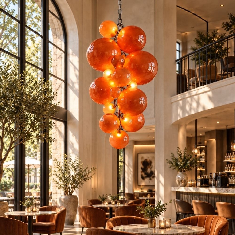 Vinea Glass Bubble Cluster Chandelier Orange / H39.37" (100cm) / Warm White 3000K Modern Chandelier