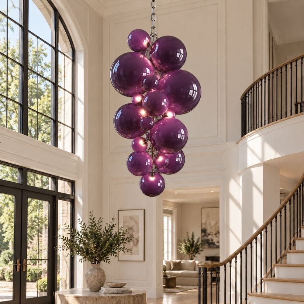 Vinea Glass Bubble Cluster Chandelier Purple / H39.37" (100cm) / Warm White 3000K Modern Chandelier