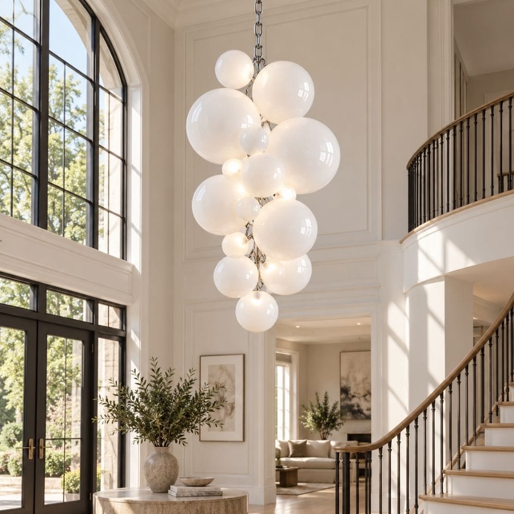 Vinea Glass Bubble Cluster Chandelier White / H39.37" (100cm) / Warm White 3000K Modern Chandelier