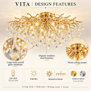 Vita Crystal Flush Mount Chandelier Modern Chandelier