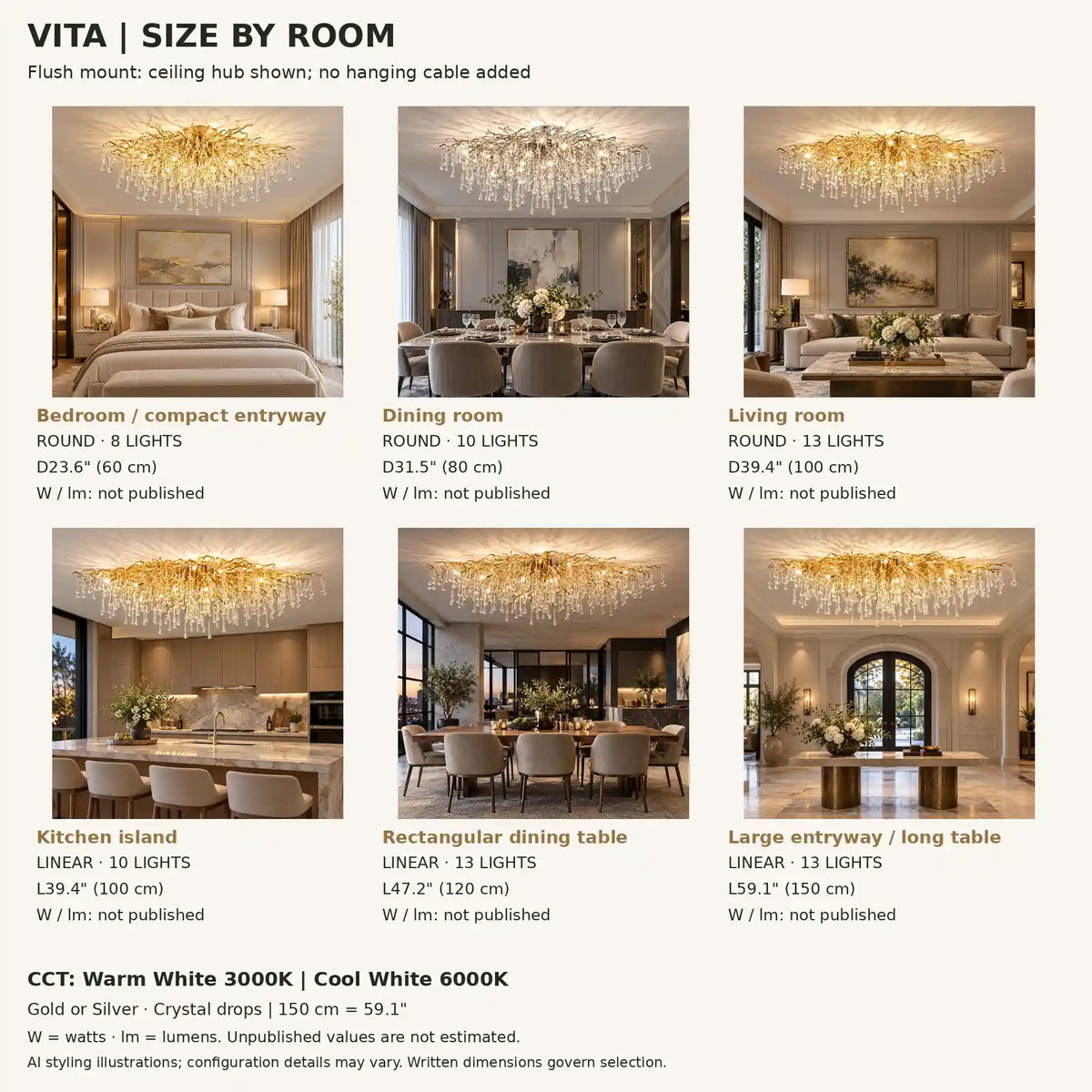 Vita Crystal Flush Mount Chandelier Modern Chandelier